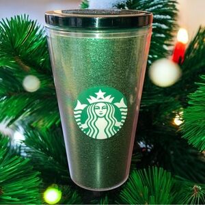 Great Used Condition 2020 Starbucks’ Holiday Green Glitter Tumbler 16oz